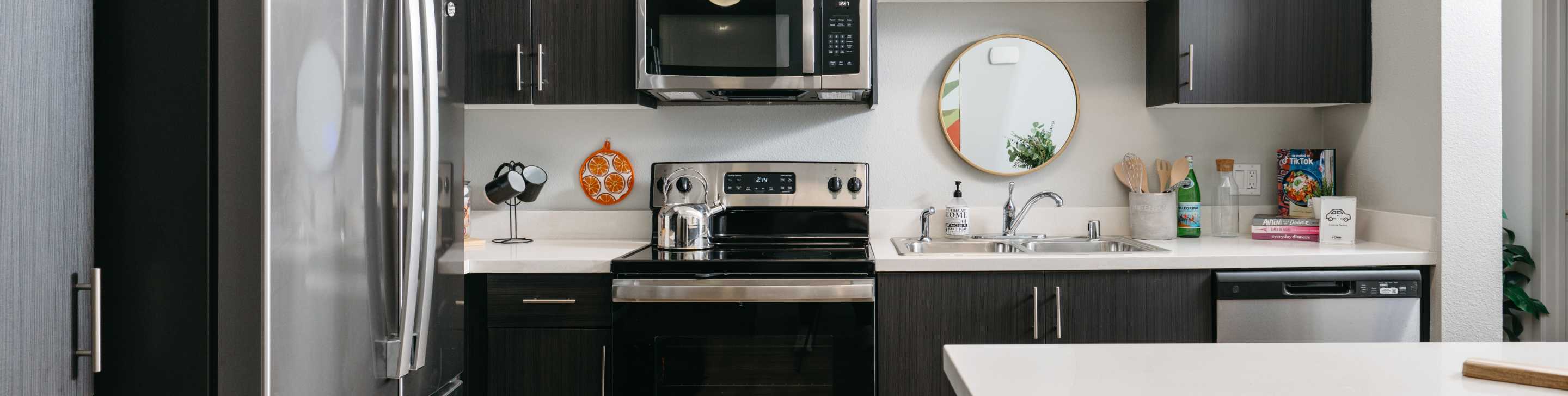 A kitchen with modern appliances